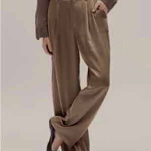 Gap Satin Pants High Rise Wide Straight Leg Pleats Pockets Mocha Mousse Brown 12
